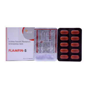 Flamfin-S Tablets Manufacturer, Supplier Panchkula - Diclofenac 50 mg +paracetamol 325 mg + serriopeptidase 15 mg